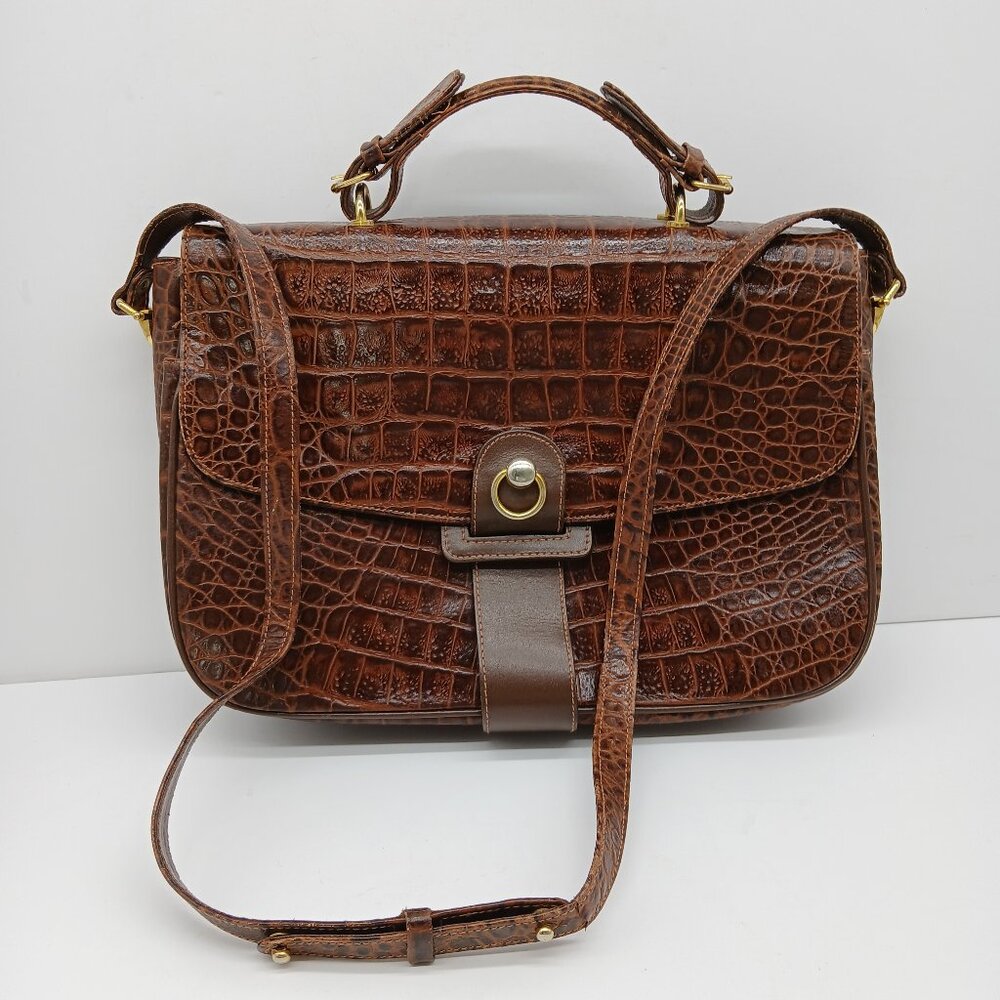 Paola Del Lungo Reptile Embossed Italian Leather Satchel Handbag